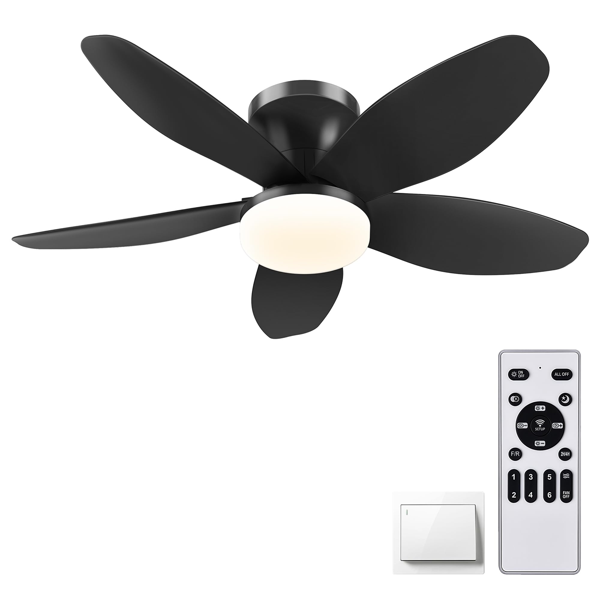AYSEMO 36in Low Profile Ceiling Fan with Lights, Remote, Dimmable LED, Reversible DC Motor, Black