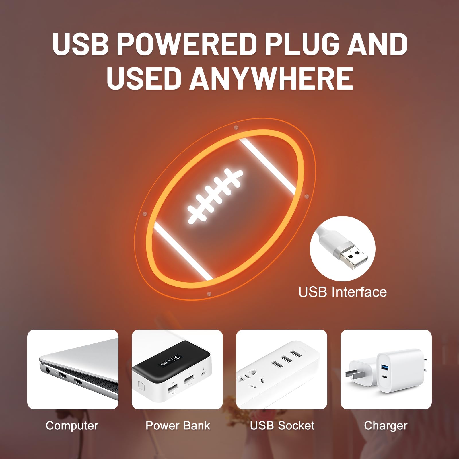 Mupanvid Football Neon Sign  9.84?9.84 Inch Football Led Neon Light  Powered By Usb With Dimmable Switch  Sport Led Sign For Wall Decor  Bedroom Birthday Signs Kids Gift