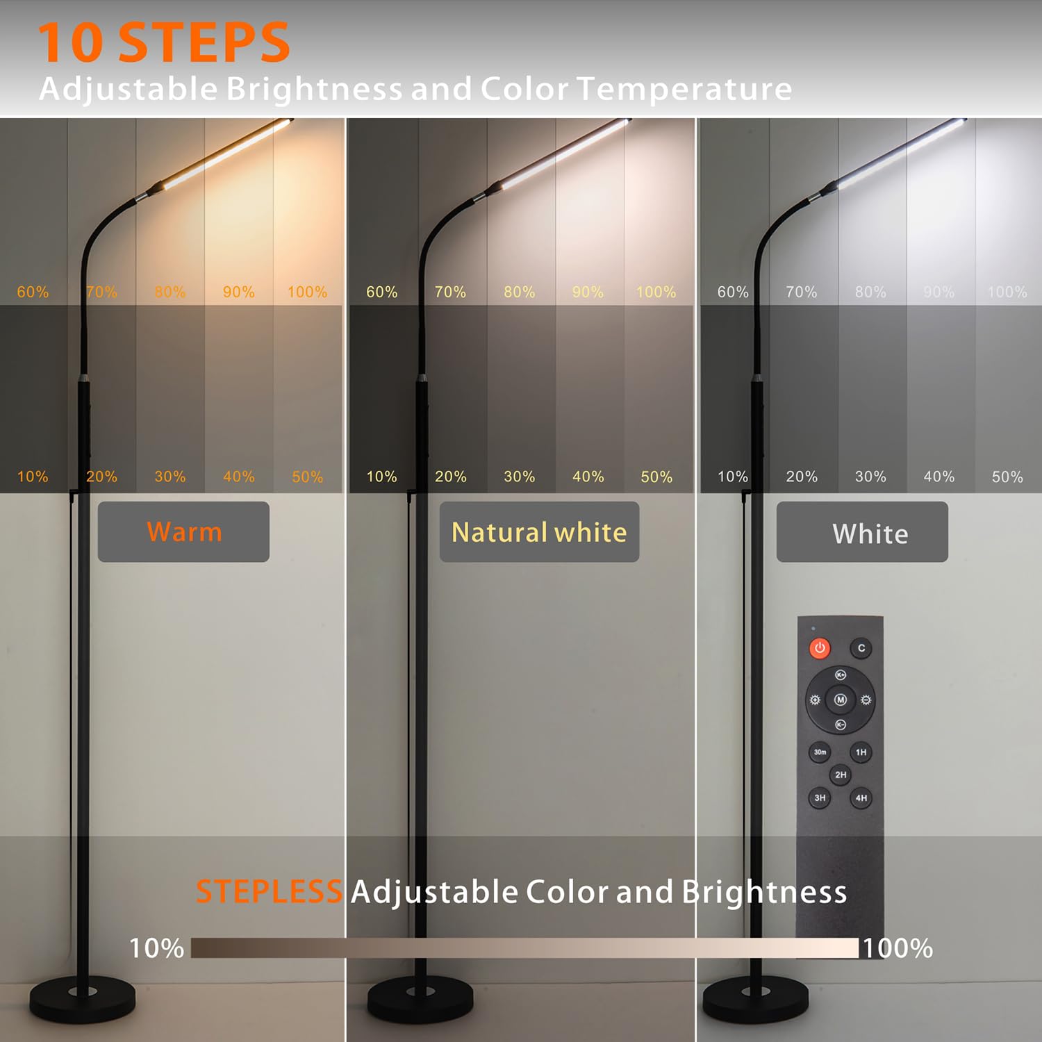 Xxean Led Floor Lamp With Remote Touch Control,Dimmable 18W Pole Lamps For Living Room,70'' Adjustable Height Standing Reading Light With 10 Brightness/5 Timer/3 Colors For Lash Tatto Esthetician
