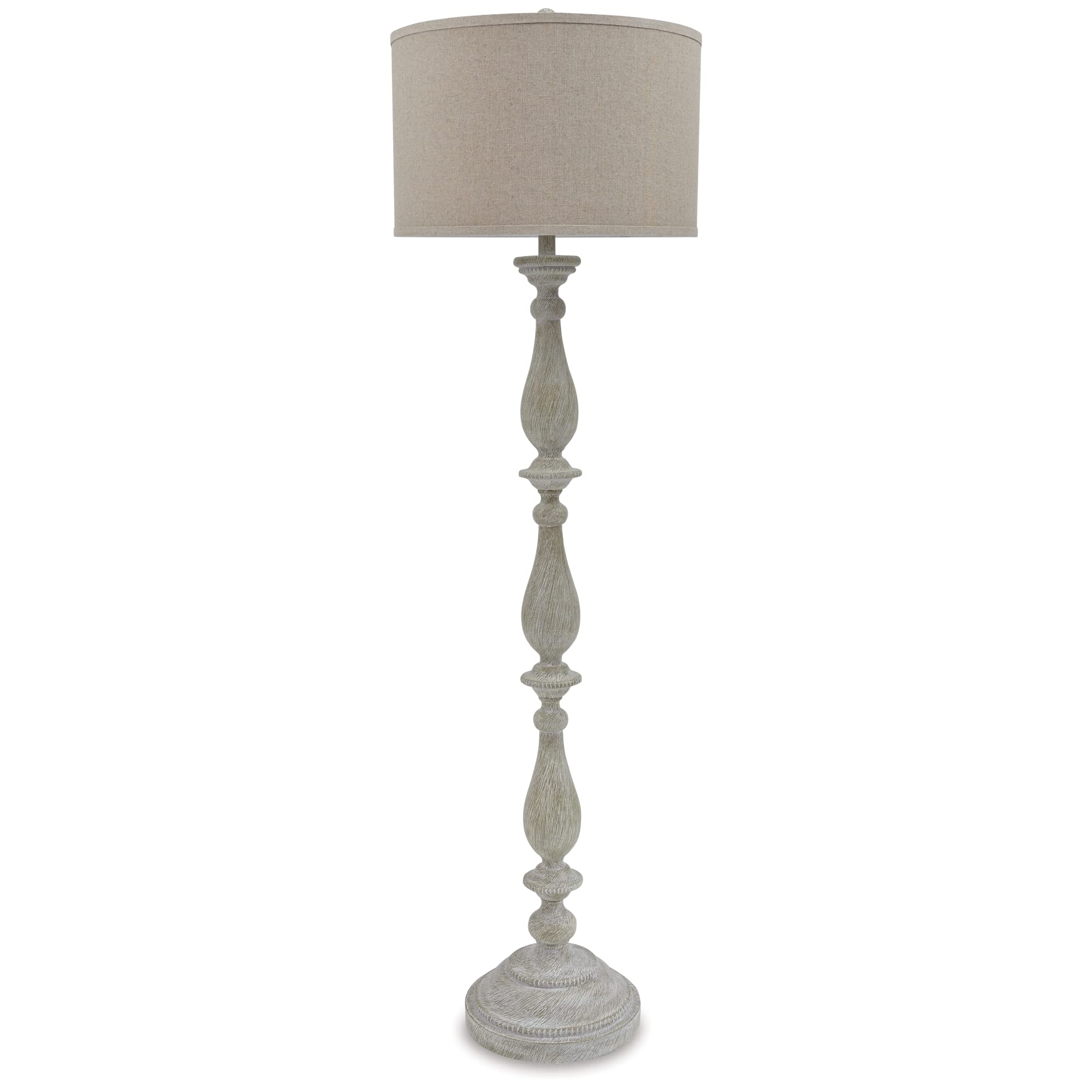 Signature Design by Ashley Floor Lamp - Vintage Casual Bernadate, Taupe, Cast Resin, Drum Shade, Model L235341