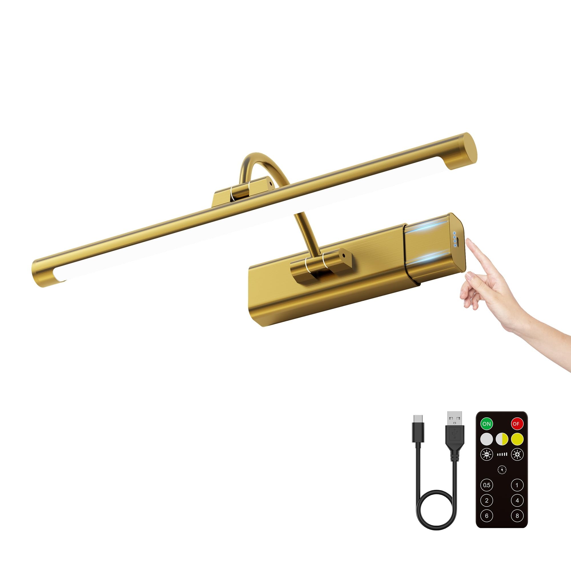 Craftersmark 24 Picture Frame Light with 1pcs Extra 8000mAh Battery - Brass Cordless Rechargeable Wall Sconce with Remote for Office  Hallway & Large Art