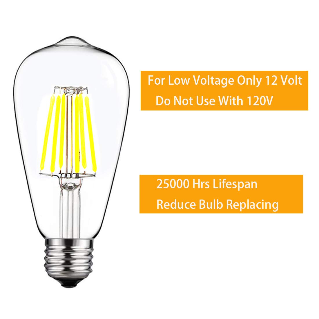 Shuwdkar 12V Edison Bulb 6W E26 12V Led Bulb Daylight 6000K 60W Equivalent, Ac/Dc 12V 24V 36V Low Voltage Led Light Bulb For Rv