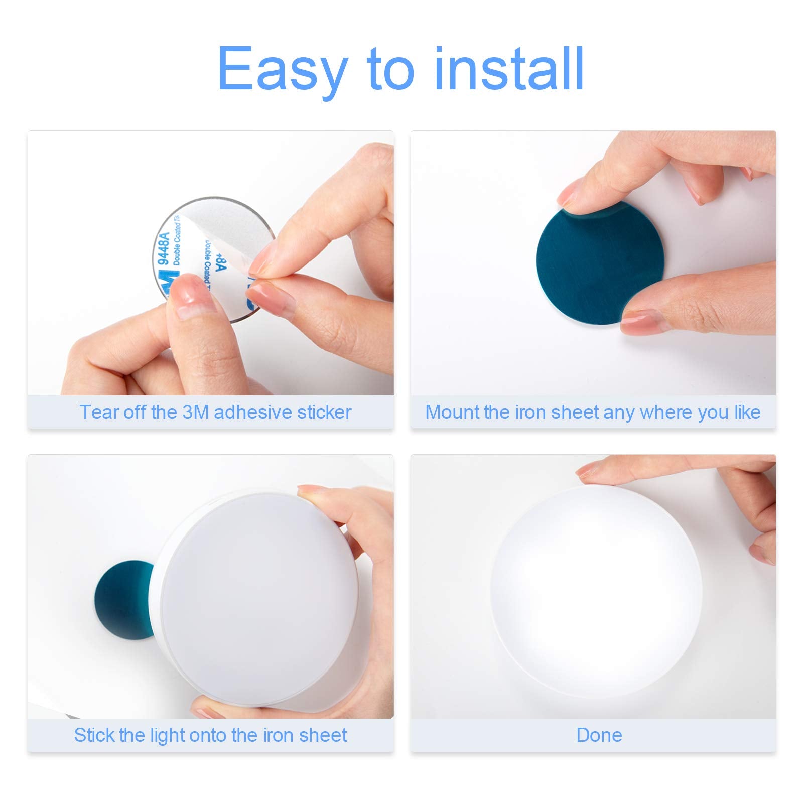 Ferswe Dimmable Touch Lights - 3000K Rechargeable, 1000mAh Battery, Stick-On Design for Closet, Cabinet, Shelf, Wall, Desk - White (2 Pack