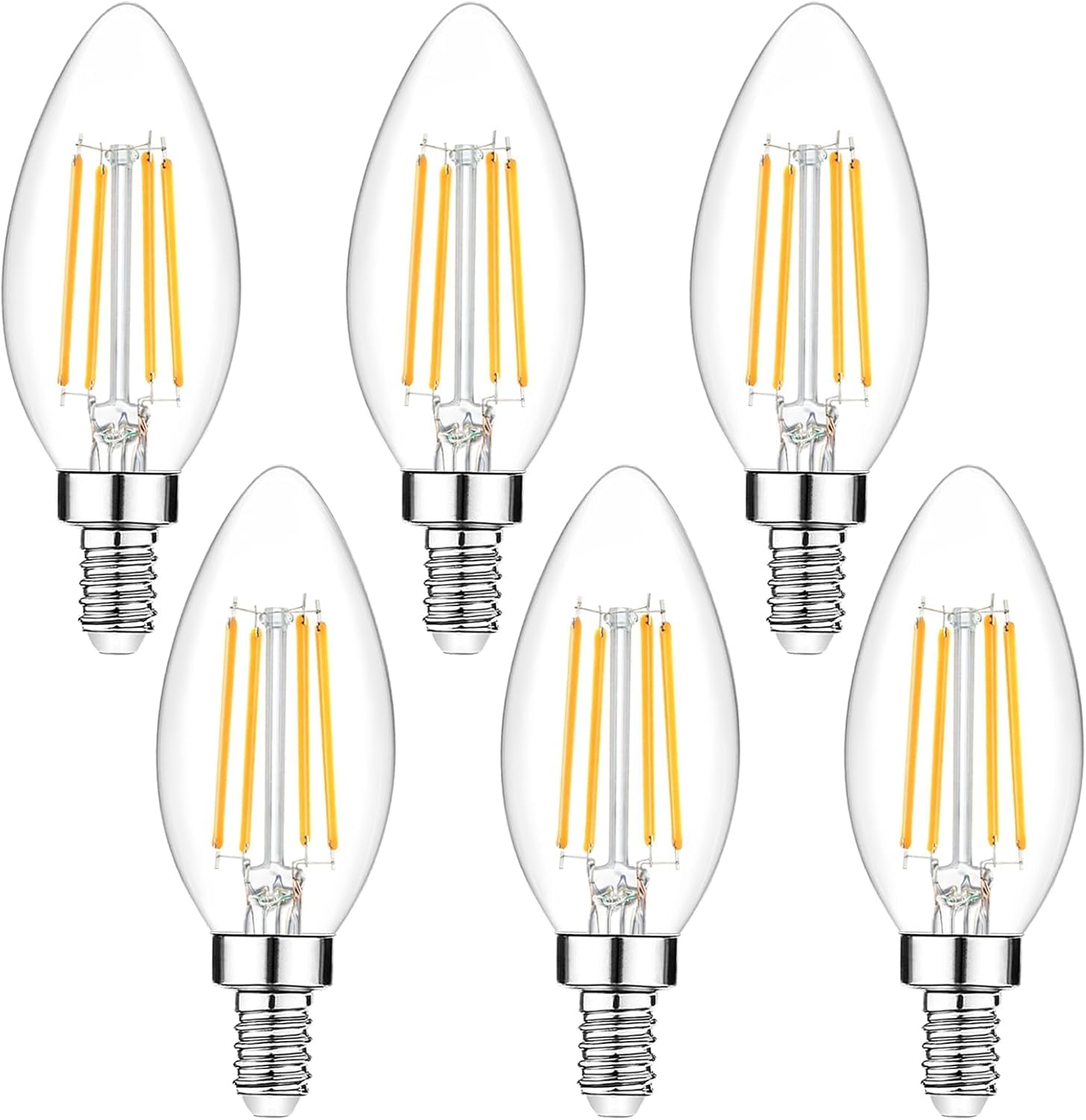6-Pack Dimmable E12 Led Candelabra Bulbs 40Watt Equivalent, 2700K Warm White, 450Lumens, 4W B11 Vintage Chandelier Light Bulbs, 