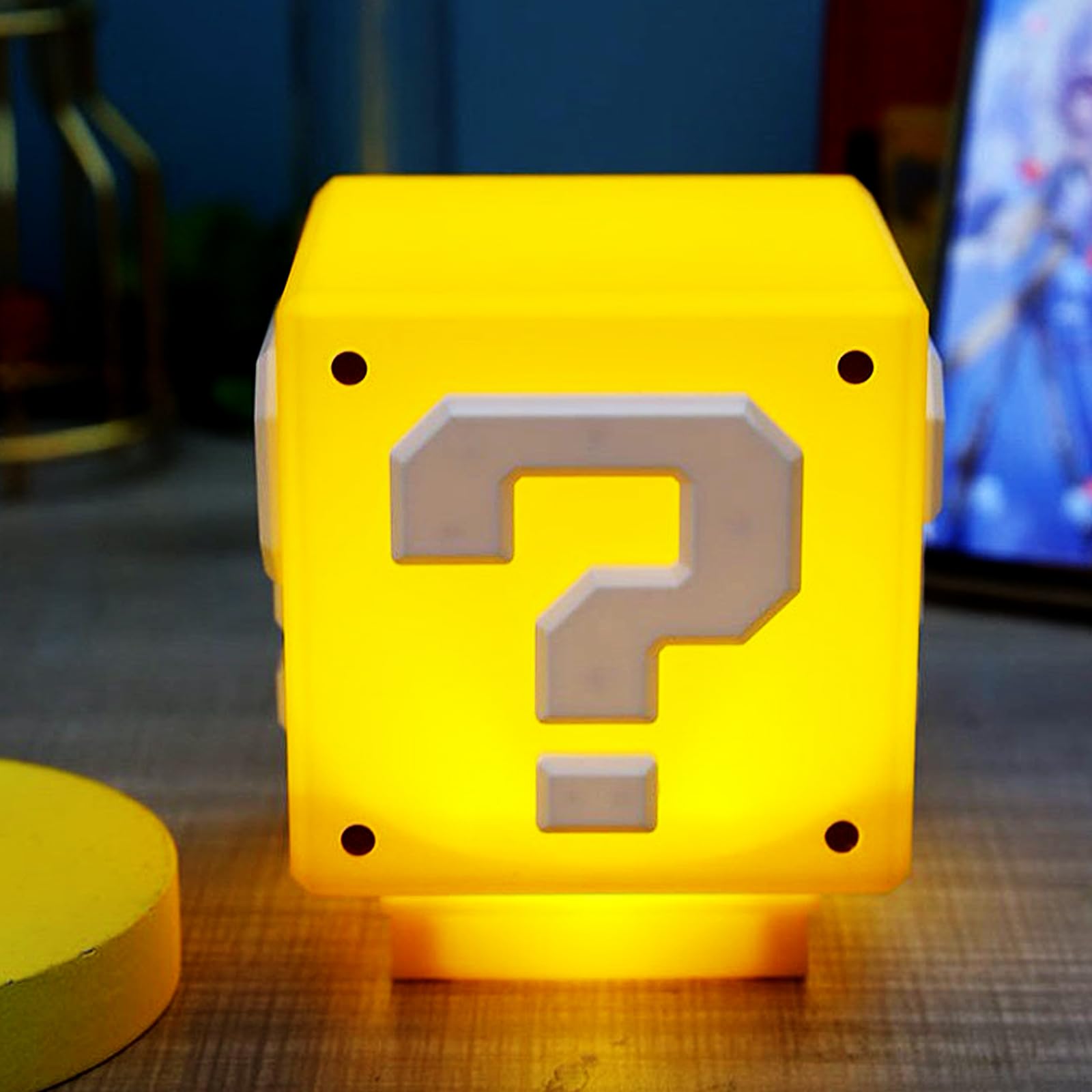 TLAOTNIY Super Bros Mini Question Block Night Lights - USB Powered Bedside Lamp with Game Sound Effects - Gift for Friends & Fan