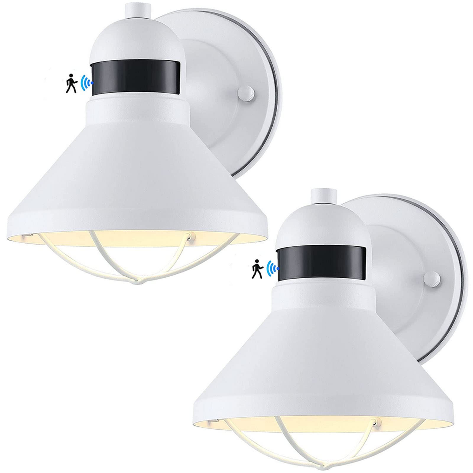 LONEDRUID Outdoor LED Porch Light, Motion Sensor, 2 Pack, White, Metal Wall Sconce for House, Patio, Garage, Farmhouse Entryway