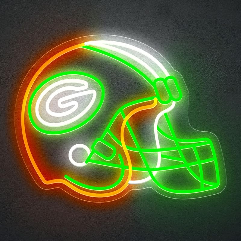 JOSEBRU Green Football Helmet Neon Sign LED Wall Decor 14.56x11.53 in Multicolor Acrylic for Game Room, Man Cave, Sports Fans