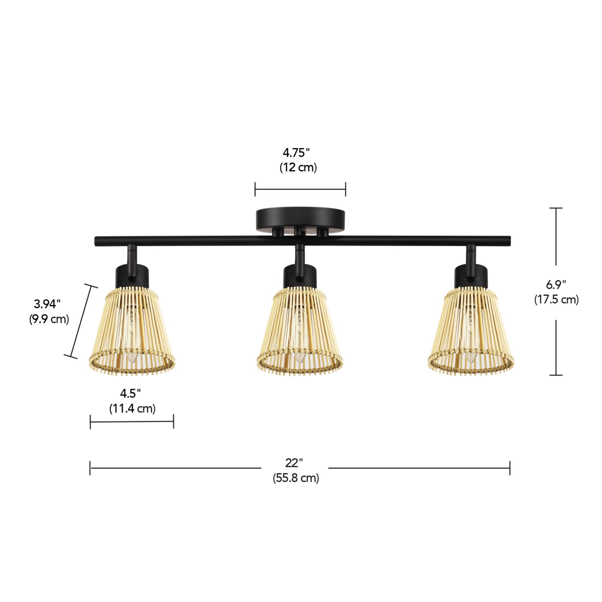 Globe Electric 64000042 3-Light Track Lighting, Matte Black, Bamboo Shades, Ceiling Light, Track Light Heads, Pivot Shades, Trac