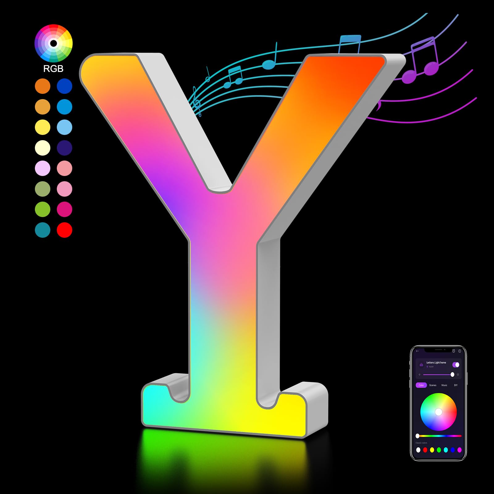 OJQ LED Light Up Letters - Colorful Alphabet Decor for Bedroom, Music Sync, Plastic, Model A1, Perfect for Gifts and Parties