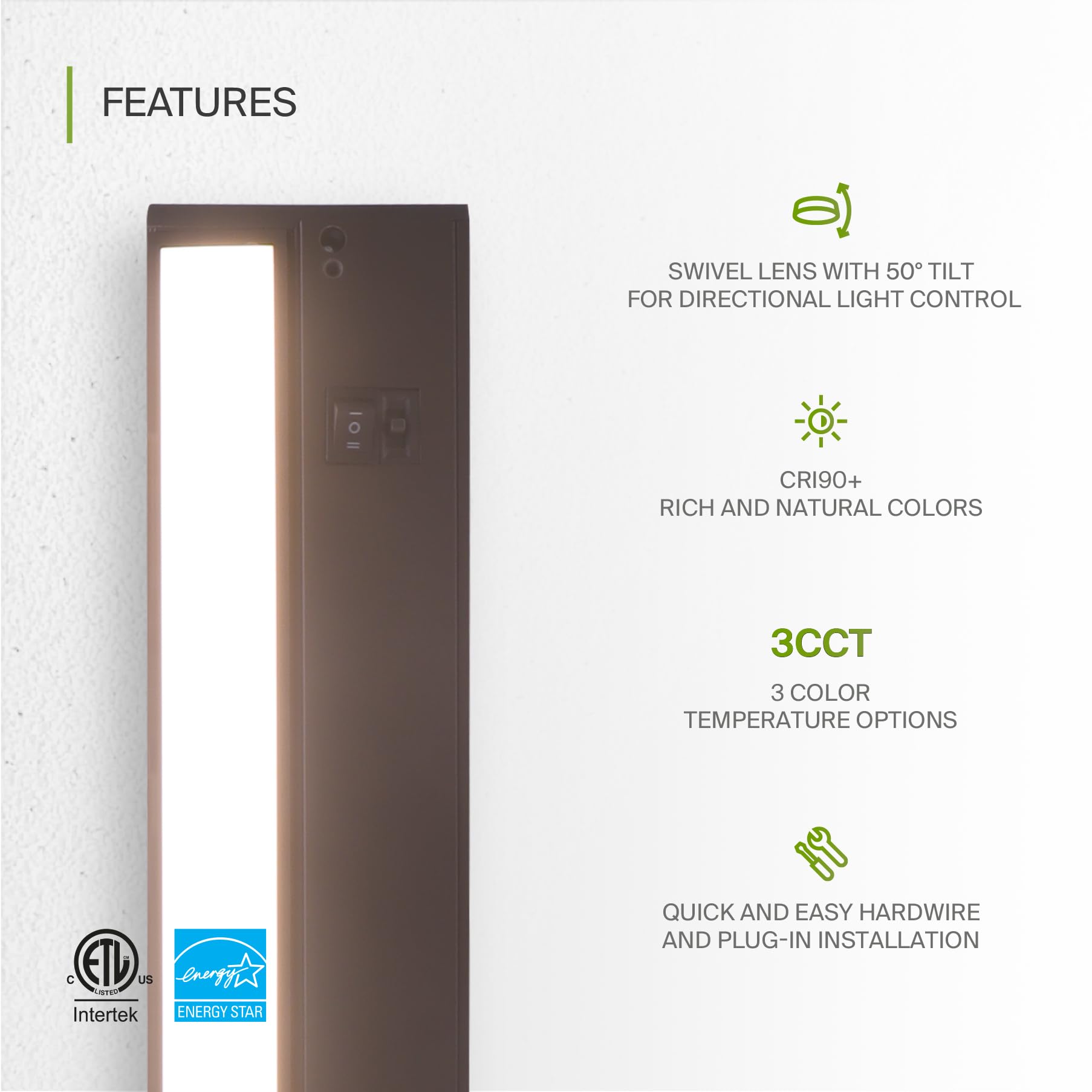 Asd Swivel Led Under Cabinet Lighting Bronze, 32 Inch 16W, Hardwired Or Plug-In, 2700K/3000K/4000K, Hi/Low Switch, Rotatable Len