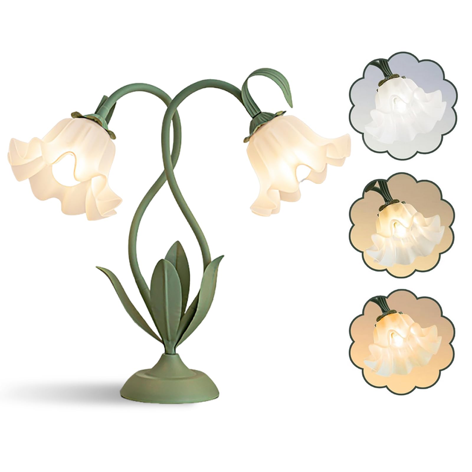 Cute Flower Table Lamp  Large Vintage Bedside Flower Lamp  3 Colors Temperature Flower Lamp For Bedroom Living Room Bedside Reading Lighting Table Desk Lamps Home Decoration (Green)