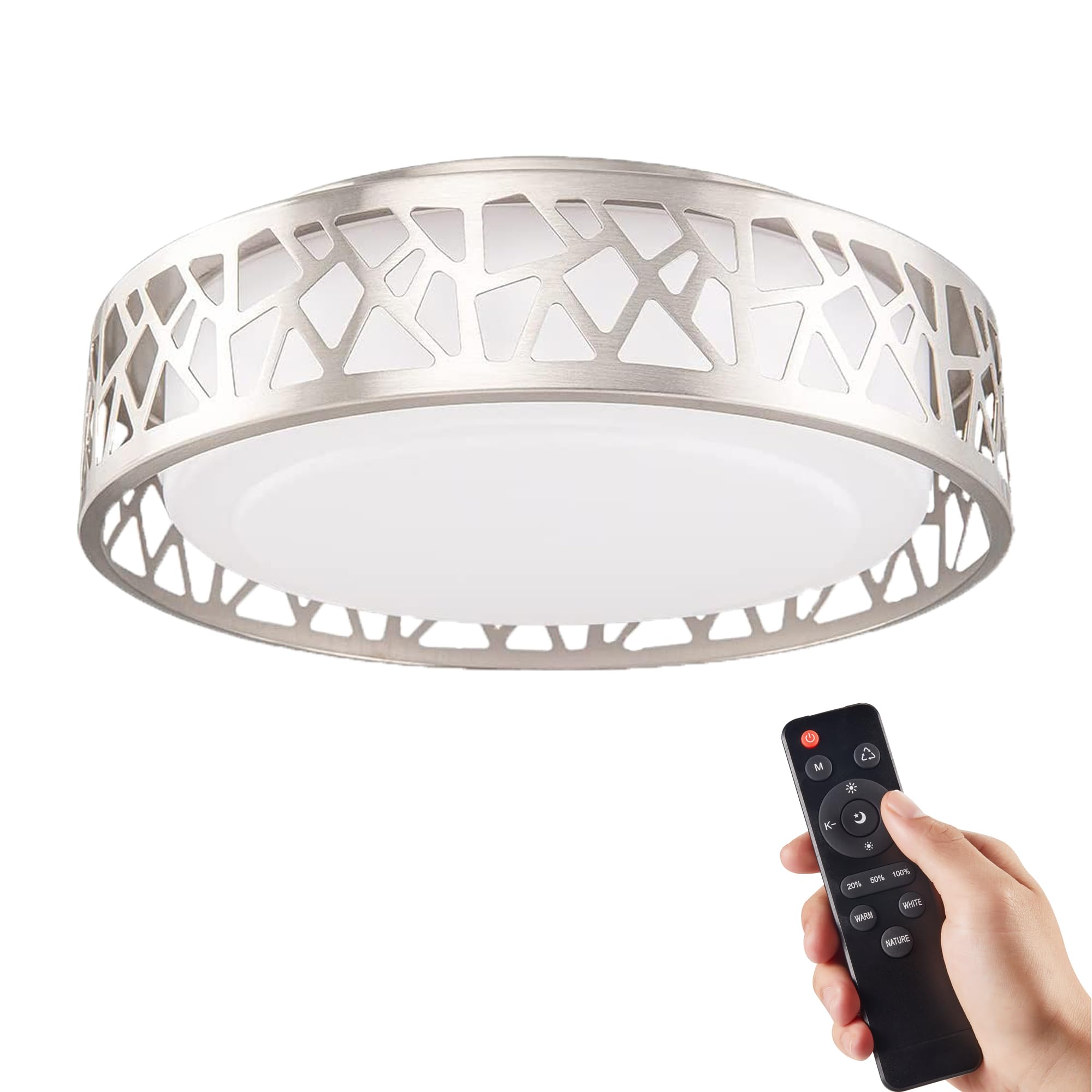 VICNIE Flush Mount Ceilling Light Fixture with Remote Control, 12 Inch 3000K-6500K LED Ceiling Lights,24W Brushed Nickel Ceiling