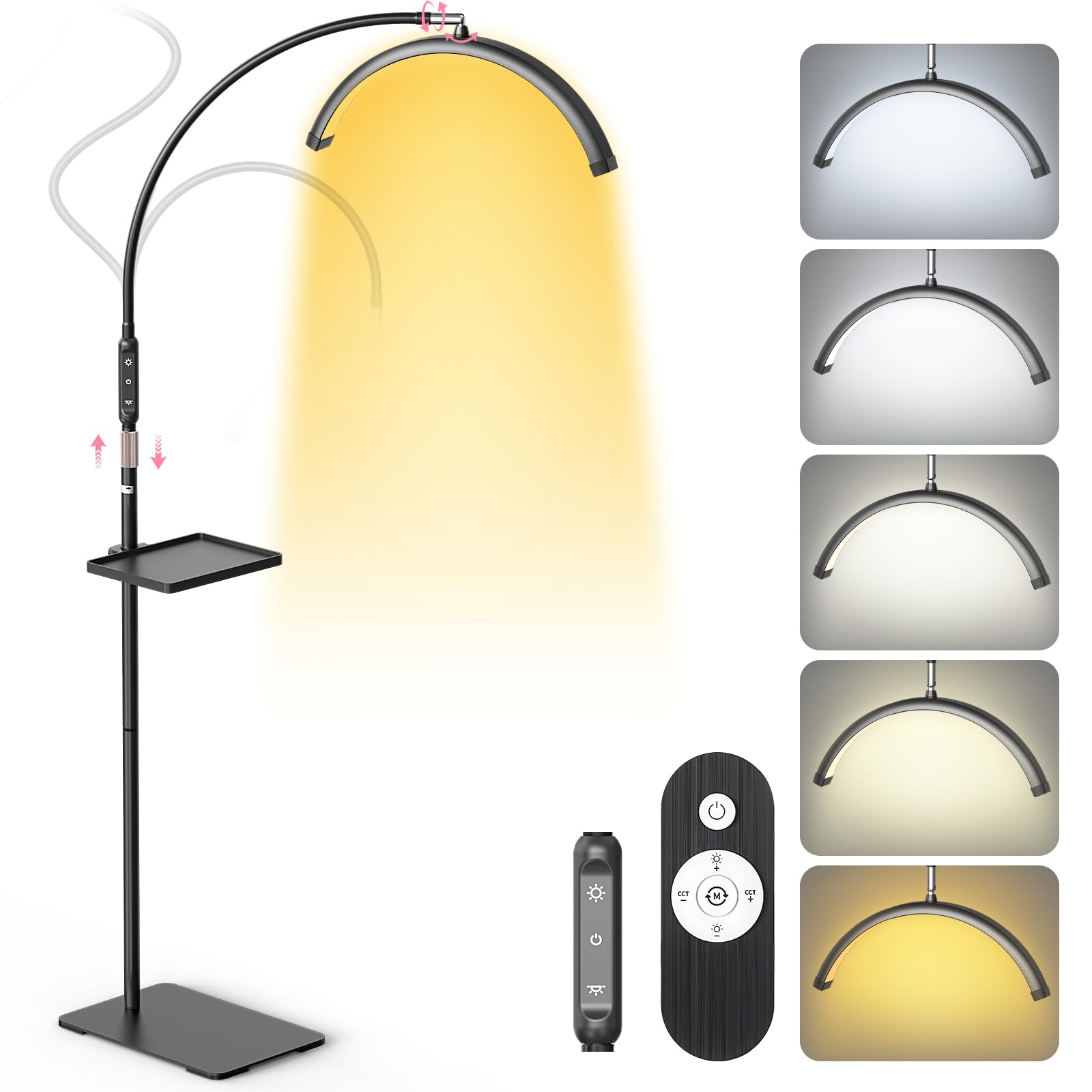 LIONVISON Half Moon Lash Light: 6500K LED Lamp Ring Light with Tray - 360 Flexible Gooseneck Durable Metal Stand - Salon Use for