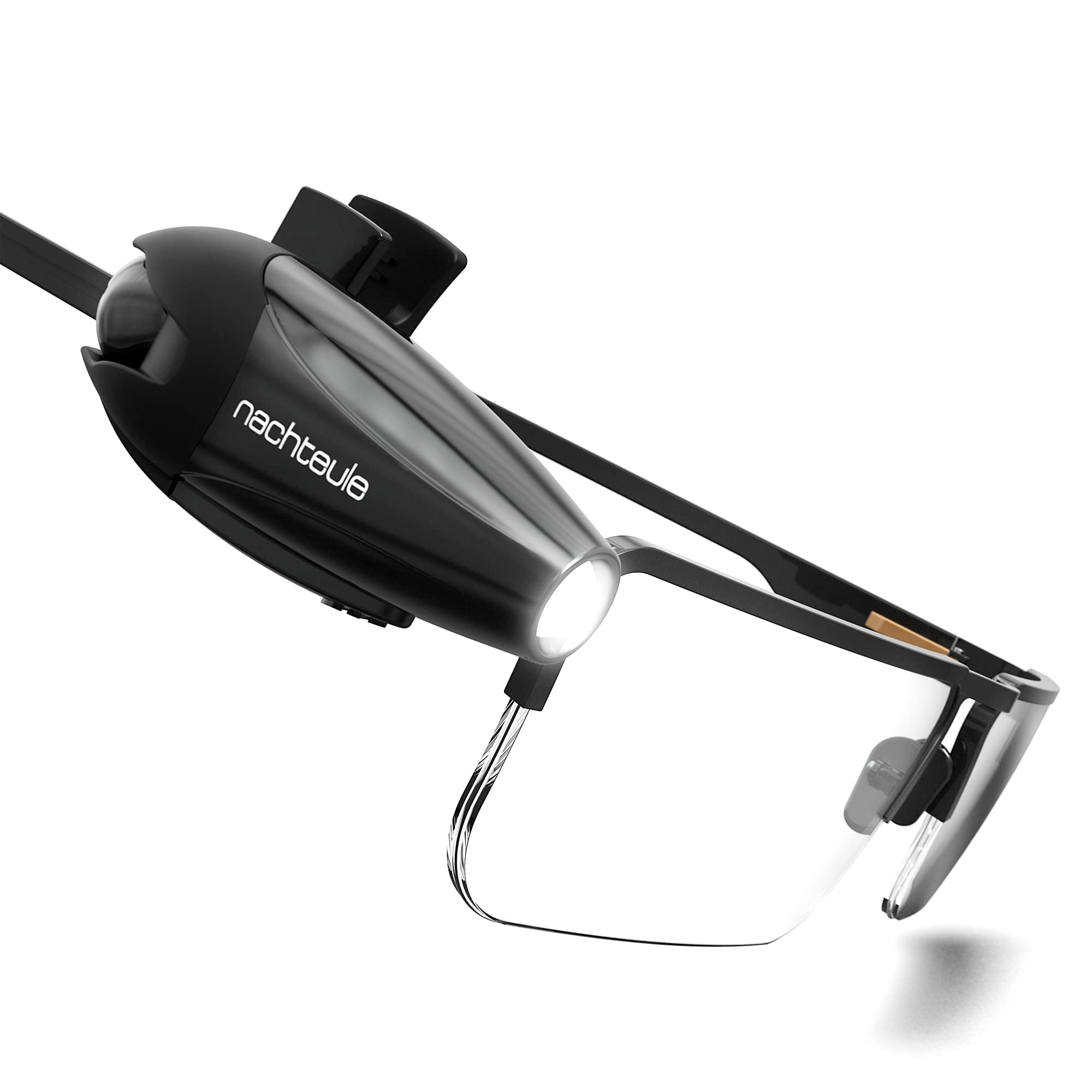 Nachteule Rechargeable Reading Light for Glasses, Headphones or Headband (Included). LED Book Light. Award Winning Clip-on Desig