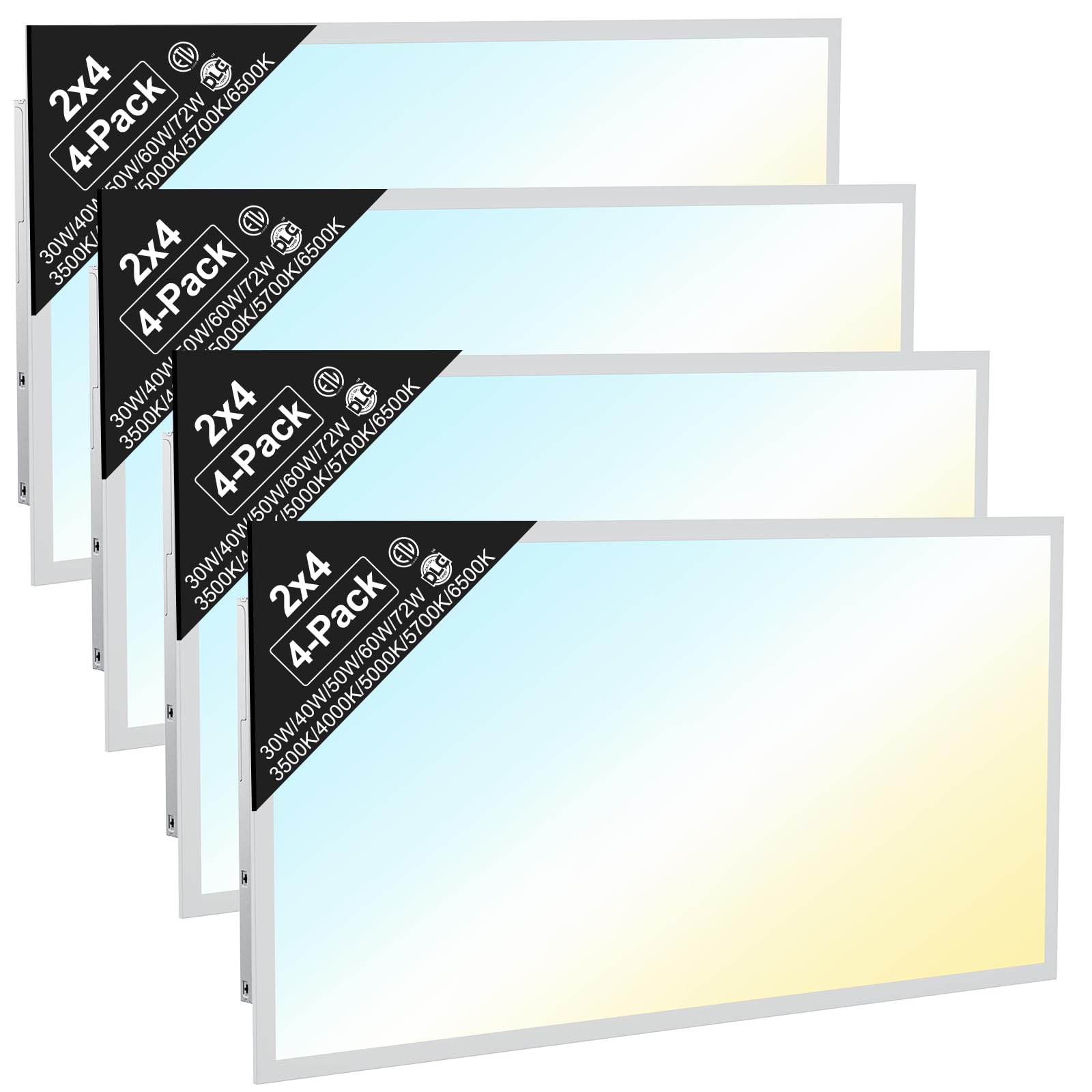 ZYTSSOR 2x4 LED Flat Panel Light, Drop Ceiling Office Fixture, 4-Pack, Selectable Features (30W-72W, 3500K-6500K), 0-10V Dimmabl