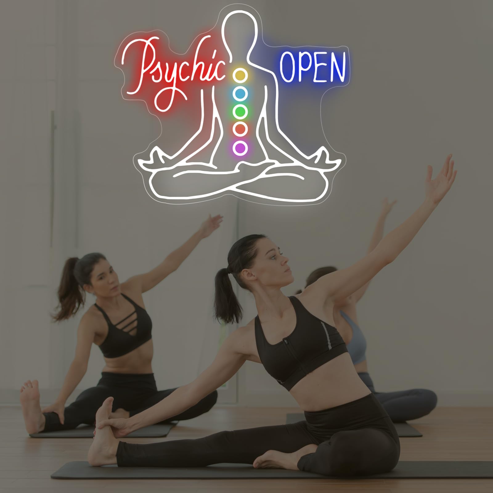 Psychic Open Neon Sign Charka Neon Light  Yoga Led Sign  Exercise Room Wall Decor  Buddha Lotus  Pilates Studio Art Meditation Room Wall Art Yoga Lover Gift  Psychic Chakras Healing Exercise  20*X17.3