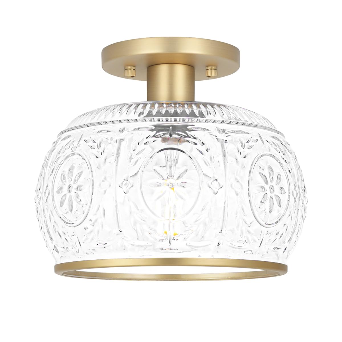 Oiyio Gold Semi-Flush Mount Ceiling Light With Globe Glass - Vintage Ceiling Lighting For Hallway, Kitchen, Entryway, Bathroom &