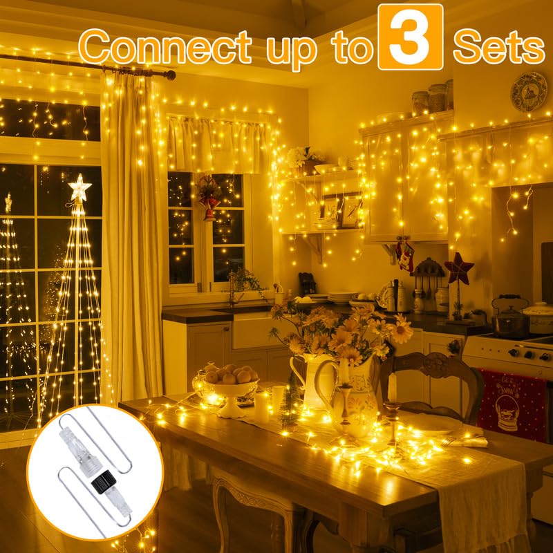 Ollny Icicle Lights For Outside 396Led 32Ft, Warm White Christmas Light With Remote 8Modes Timers Waterproof, Plug In Connectabl