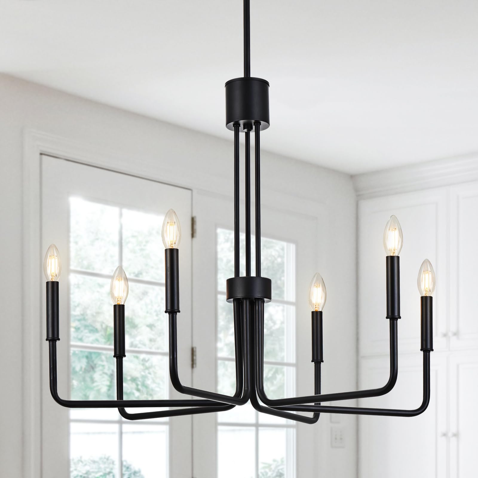Niloah 6-Light Black Farmhouse Candle Chandeliers 28 Inch Modern Light Fixture Industrial Hanging Lighting For Dining Living Roo