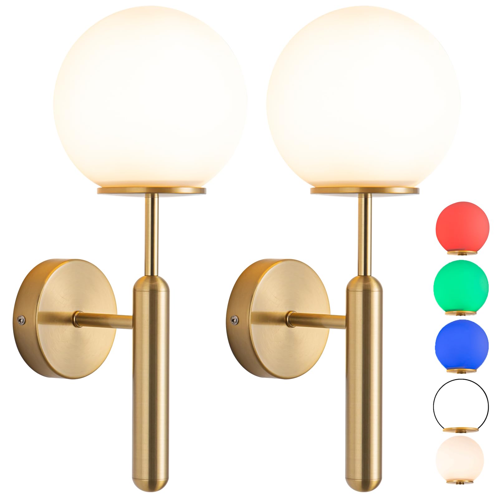 jengush Wall Sconce Set of 2, Battery Operated, Dimmable, Gold, Glass, Model WALL-01