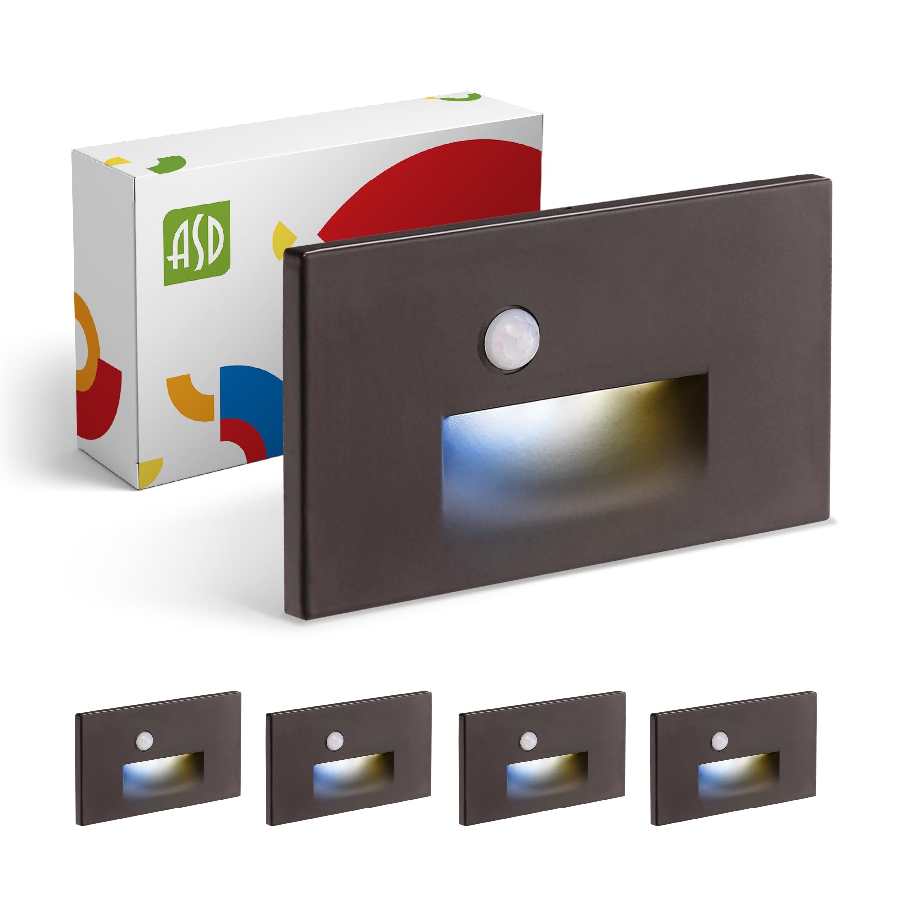 ASD LED Recessed Step Light Fixture, 3W 120LM, 3000K-5000K, Motion Sensor, Waterproof, Dark Bronze, 4 Pack