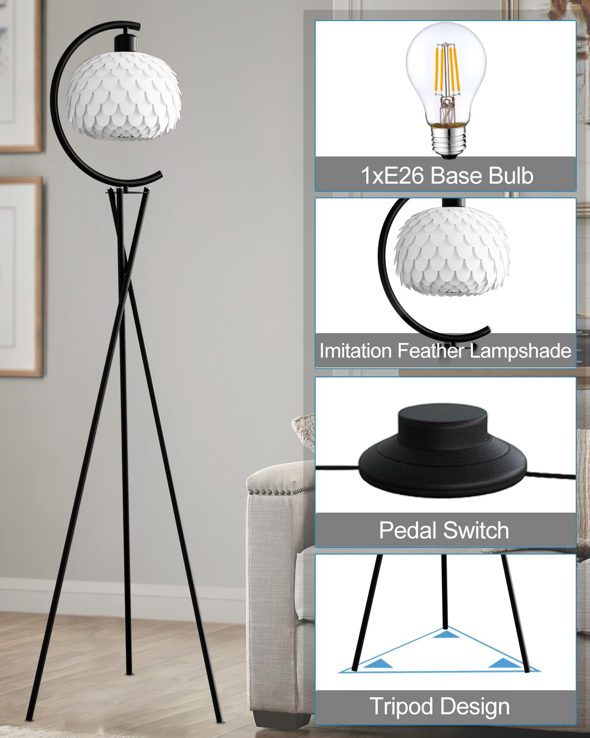 Lightdot Globe Floor Lamp, Dimmable, 5PCS 3000K G9 Bulbs, Metal, White, Mid Century Modern, Model YRFLL-G9XX--B-64