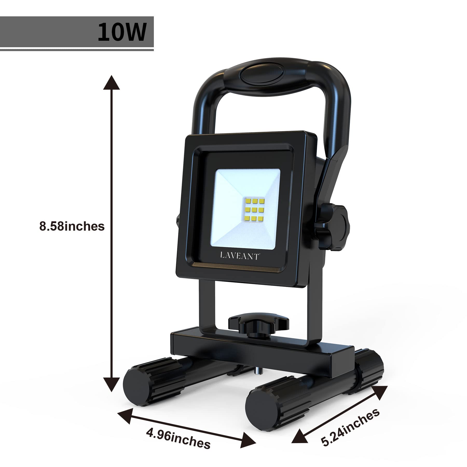 Laveant Rechargeable LED Work Light 10W 600 Lumens Waterproof with Stand, Model EL101, 10W Black