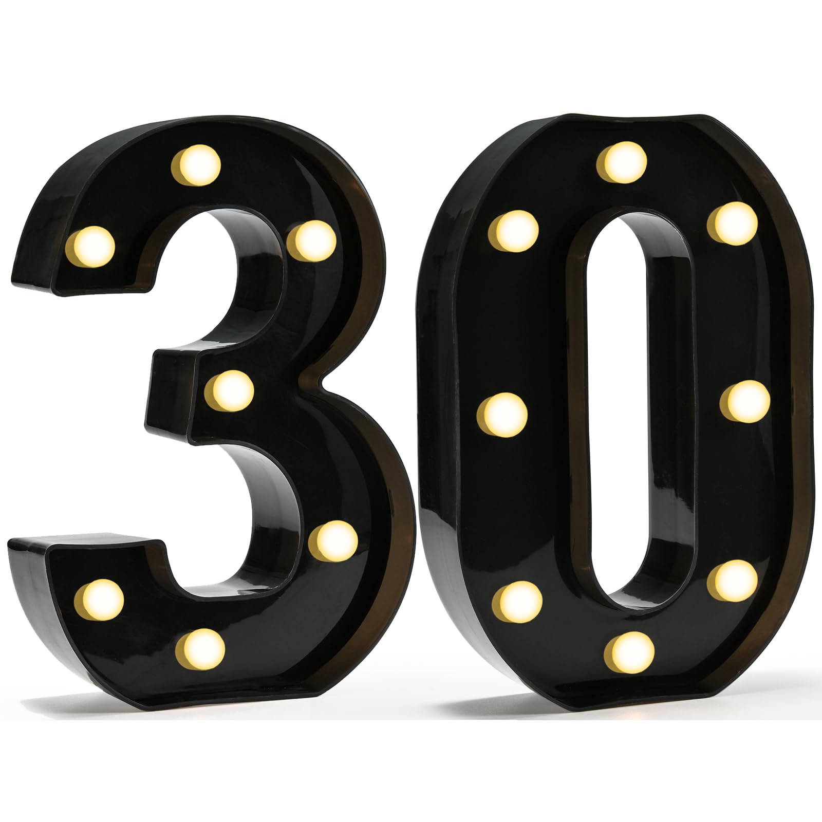 Pooqla Decorative Led Light Up Number Letters, Black Plastic Marquee Number Lights Sign for 30th Birthday Party Wedding Decor Battery Operated Black Number 30