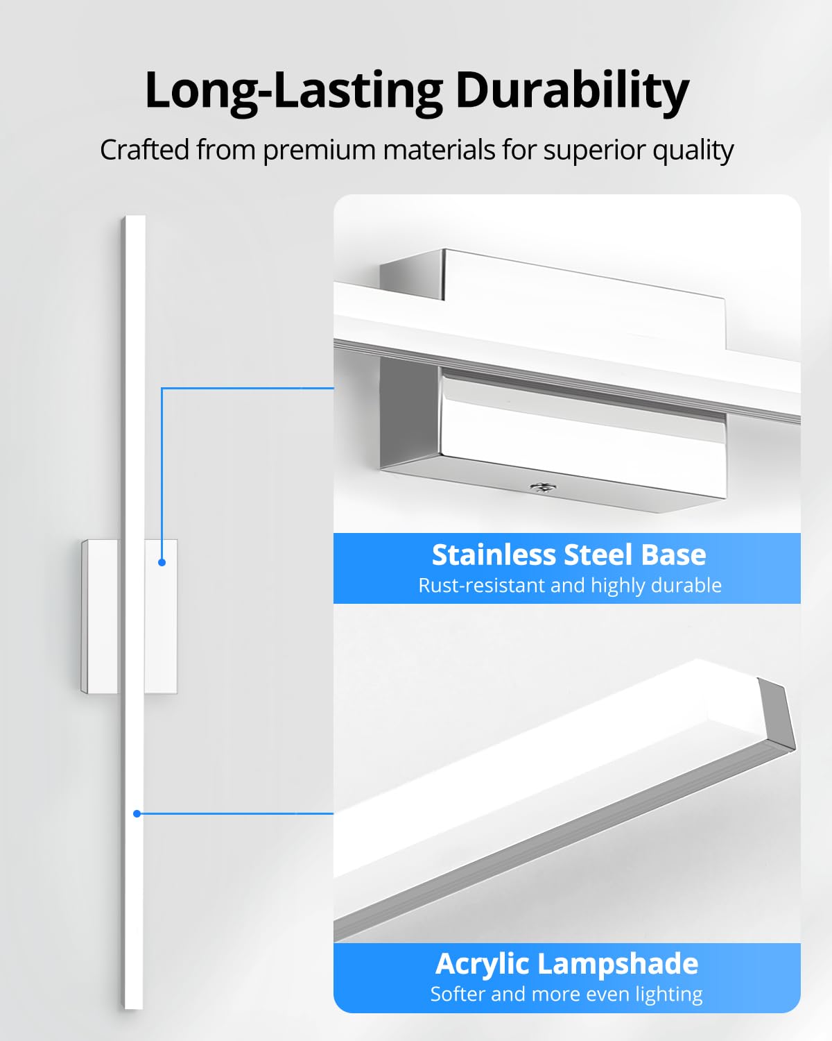 Combuh LED Vanity Light Bar 36 Inch 20W Aluminum IP44 Modern Cool White 6000K Model 6270 for Bathroom Wall Mount