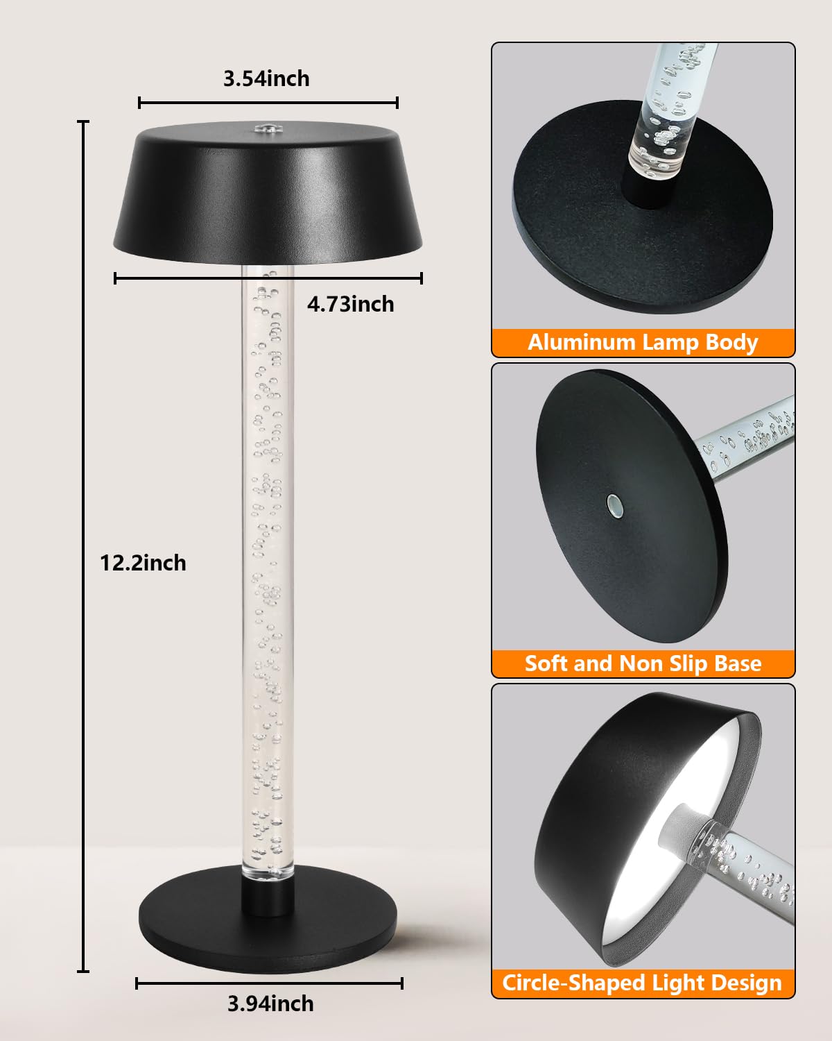 Cordless Table Lamps Set of 2,Lava lamp,Bubble stem,Water Droplet stem,Crystal Effect,5000mAh Battery Operated, 3 Color Stepless