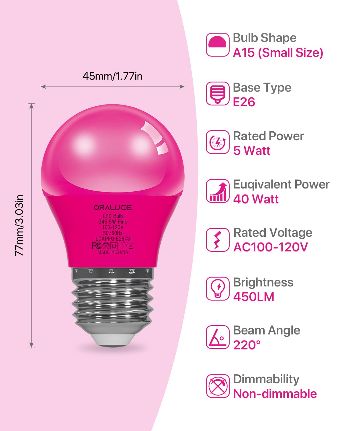 Oraluce Pink Led Porch Light Bulb, 40W Equivalent, 5W 450Lm, 6 Pack For Halloween &