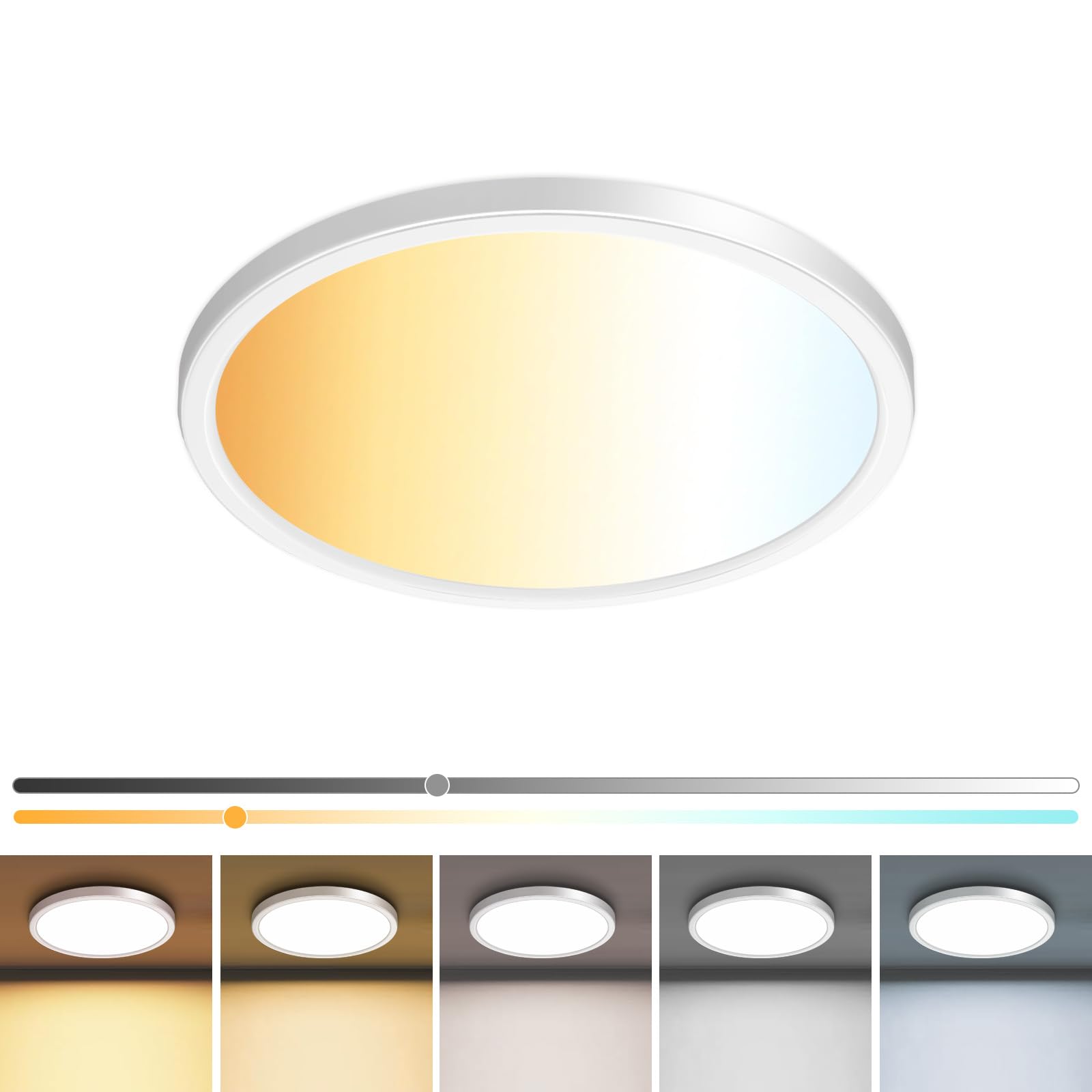 zemty 7 inch White Led Ceiling Light Fixture, 3000K/3500K/4000K/5000K/6500K Adjustable Flush Mount Light, 1500LM 15W Thin Round 