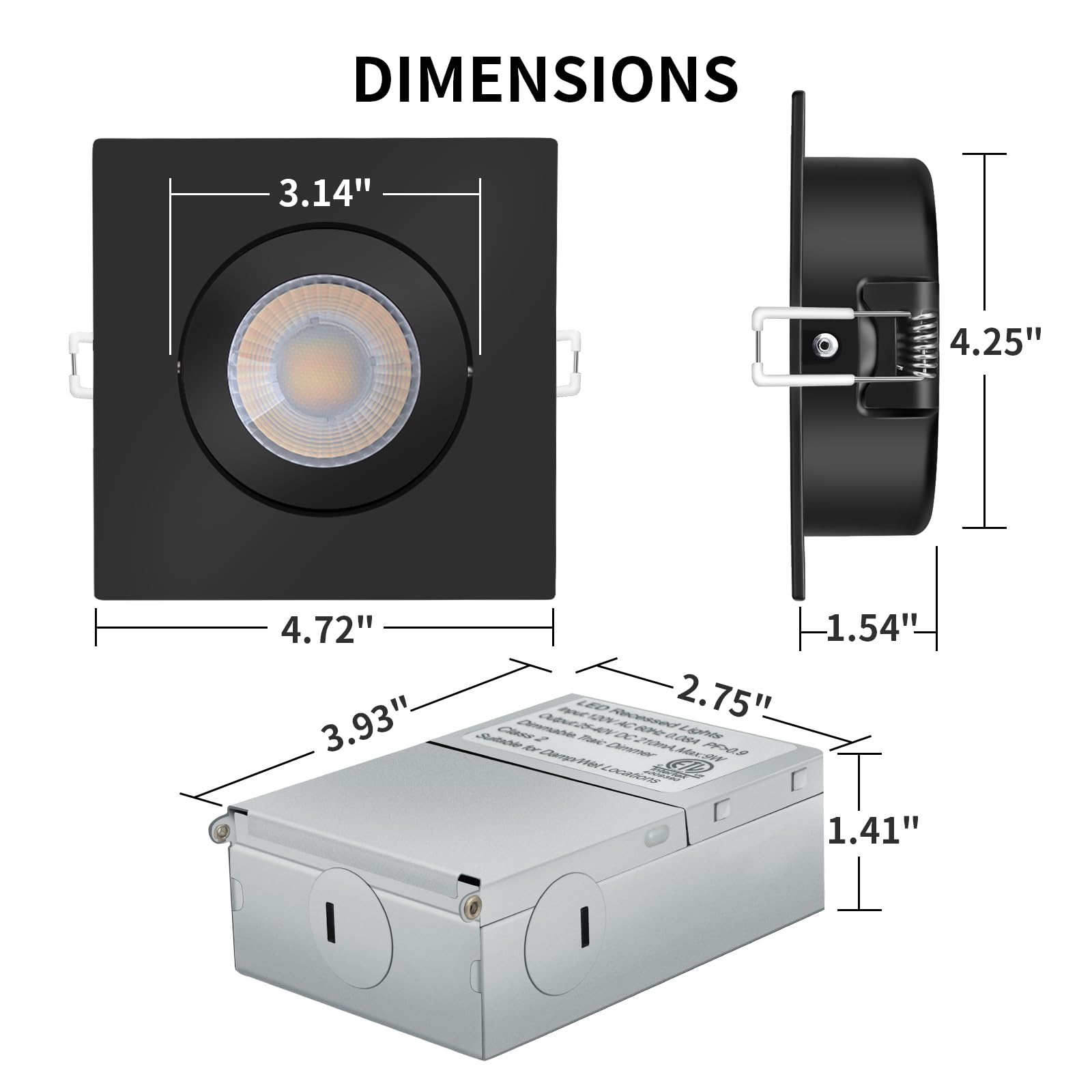 Knlnny Ware Square Black Led Gimbal Lights 6 Pack, Recessed Ceiling Light With Junction Box,5Cct Selectable,9W 750Lm,Dimmable Sl
