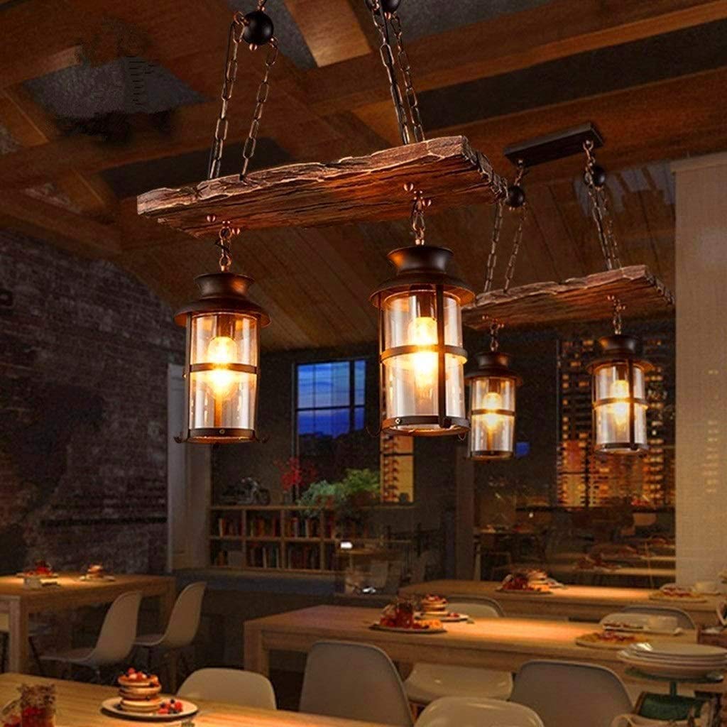 Eoyemin Wood Retro Pendant Lighting Industrial Chandelier 2 Heads Black Metal E27 Ceiling Lamp for Bedroom Restaurant Bar