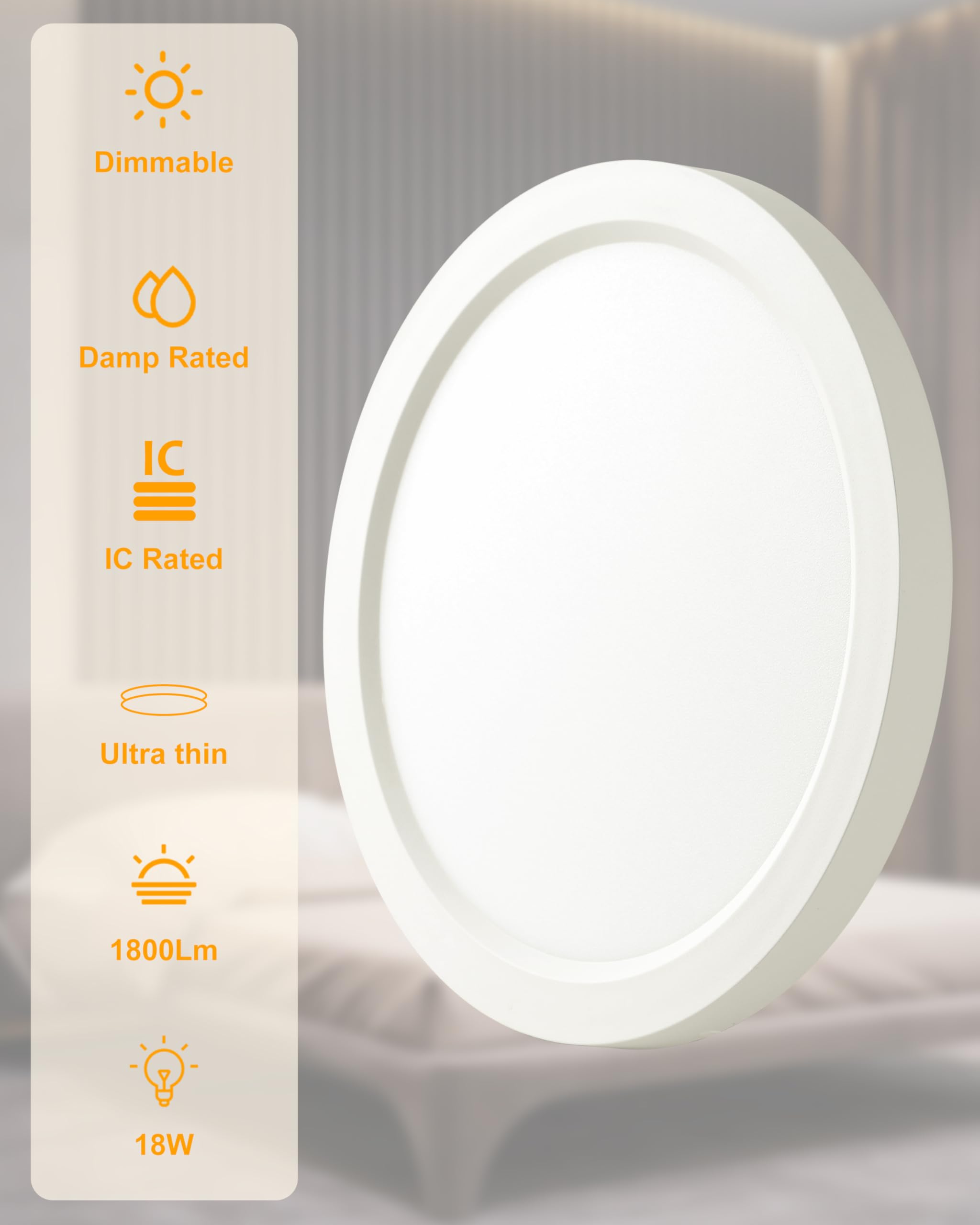 Wembanma Premium 9 Inch Ceiling Light Fixture,18W 1800Lm, Installs With Junction Box Or Recessed Can, 5Cct Selectable Flush Moun