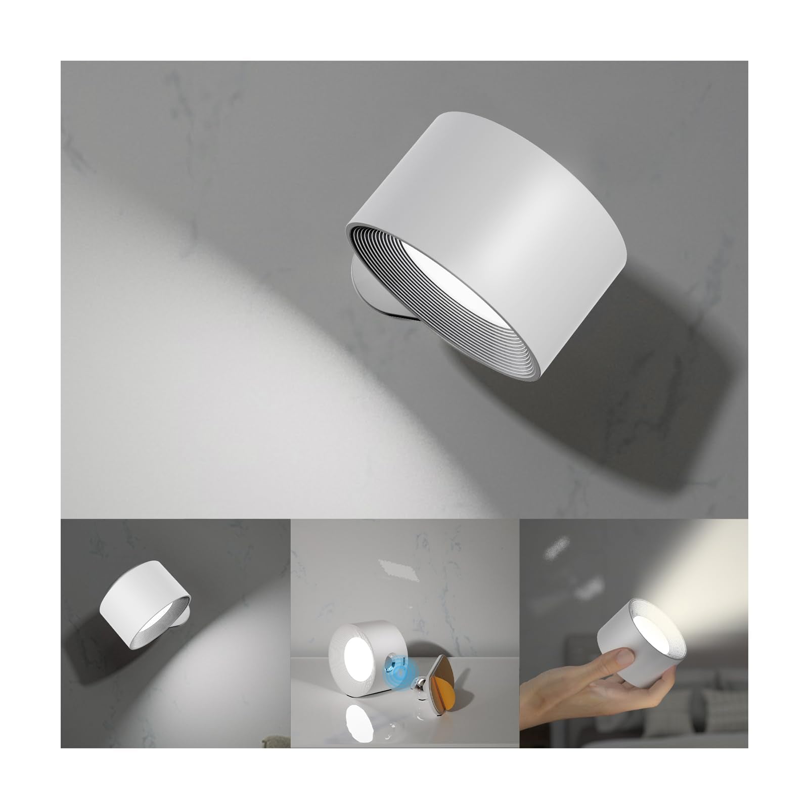 Koopala Led Wall Sconces, Cordless Rechargeable Lamps With 3 Brightness, 360° Rotate, White