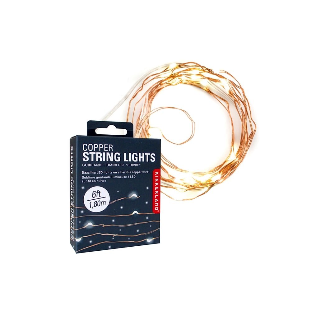 Kikkerland Copper String Fairy LED Lights, 6ft, Battery Operated, 20 Hanging Lights, Indoor/Outdoor Home Decor, Model LT00
