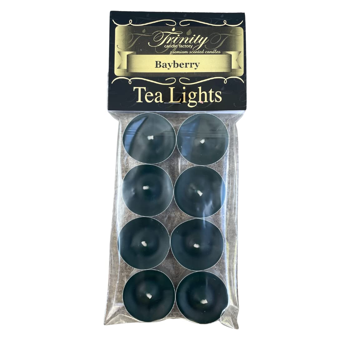 Trinity Candle Factory Tea Light Candles, Bayberry Scented, Green, 8 Pack, Paraffin Wax, Model tl310
