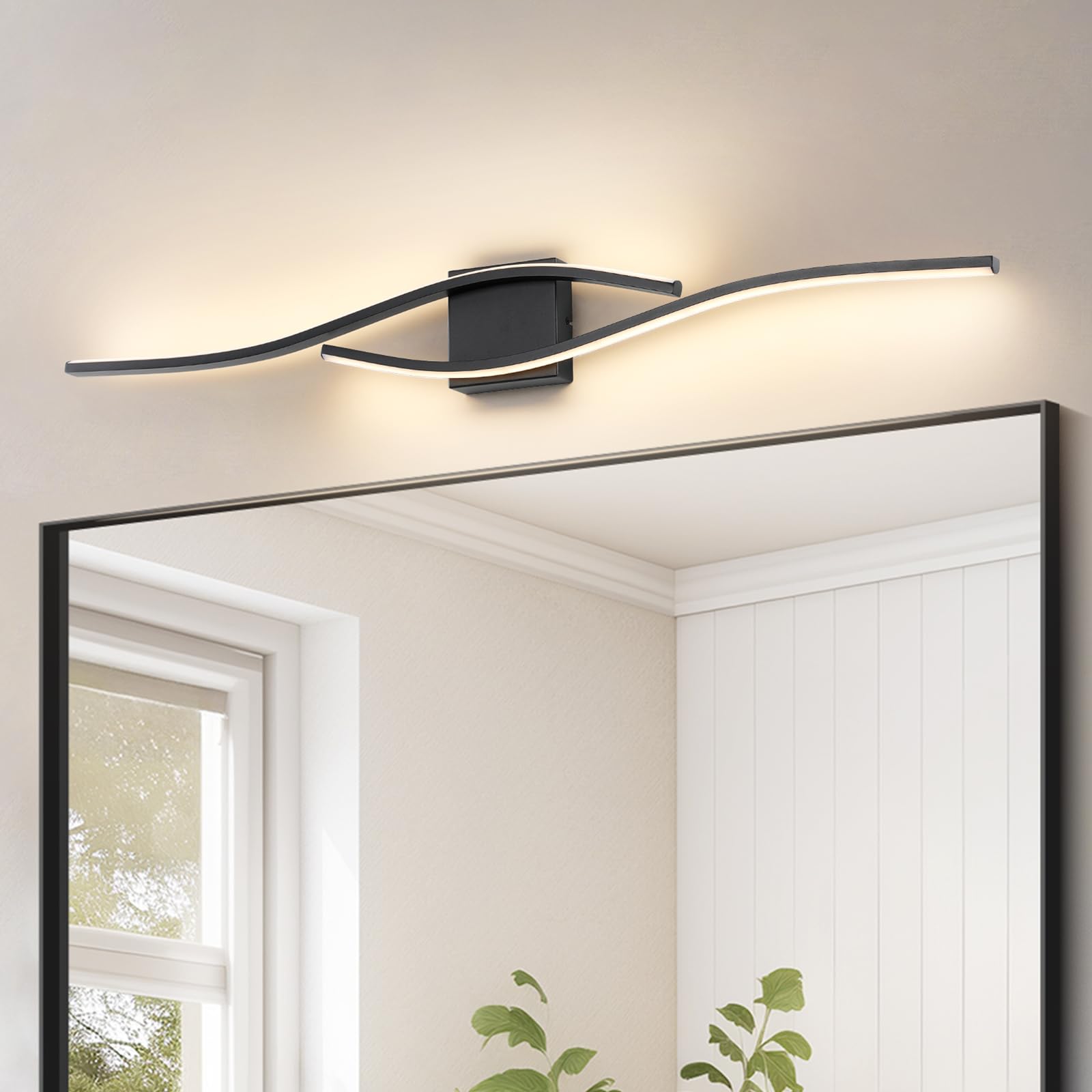 Joossnwell Bathroom Light Fixture, 39.4 Inch Dimmable LED Vanity Light, Black Aluminum, Model 3217