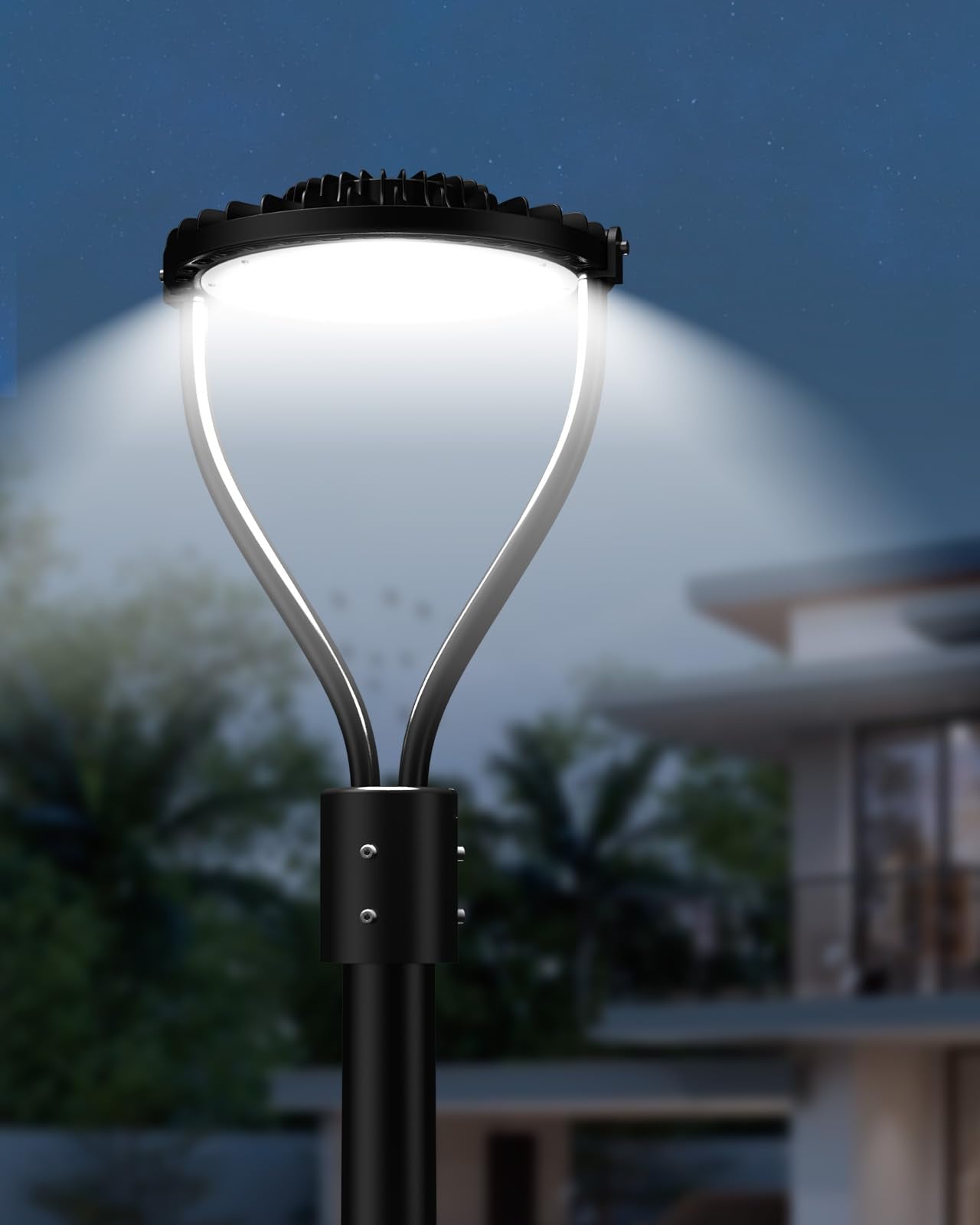 Flakeeper 150W LED Post Top Light, 21000Lm 5000K Outdoor Black Area Light for Garden, Yard, and Parking Lot Lighting