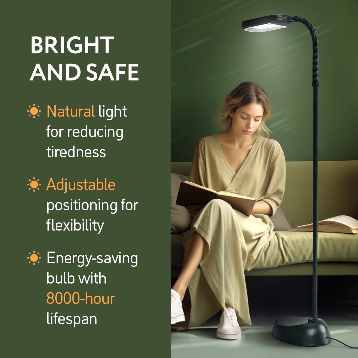 Kenley Natural Daylight Floor Lamp - Adjustable 27W Full Spectrum Craft Light For Reading & Sewing