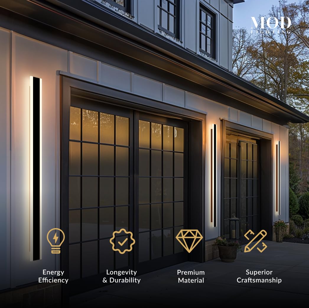 ?????? ???????????????? Haylen | Waterproof Outdoor Wall Light, Led Dimmable With Remote 3000K-6000K, Long Outdoor Porch Lights, Wired Lighting Fixture, Patio Exterior Wall Sconce, 1-Pack (Black, 59")