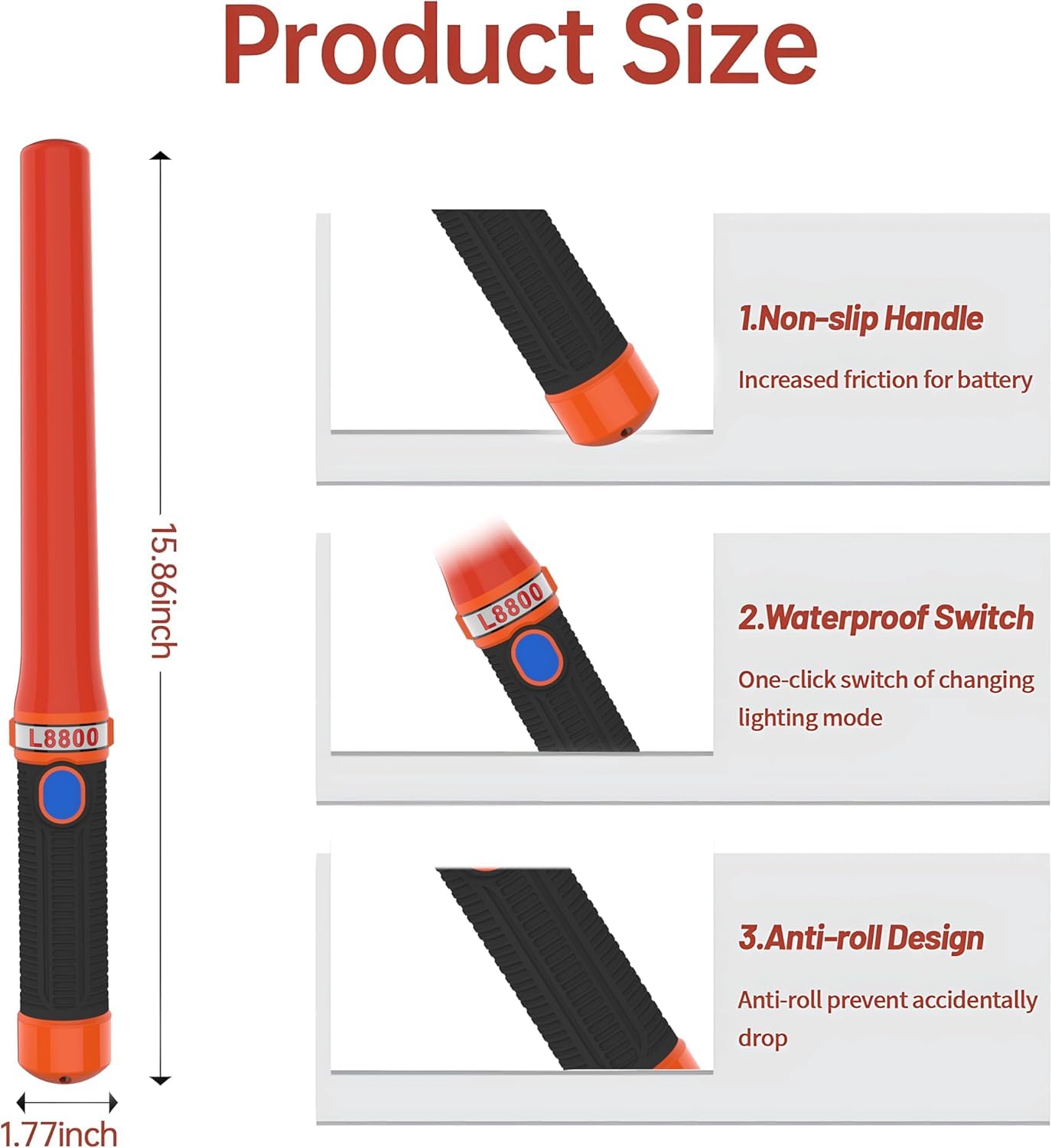 ITENGHUA LED Traffic Wand for Traffic Control 16 Inch, 10 PCS High-Visibility Traffic Baton with 3 Flashing Modes, Waterproof, A