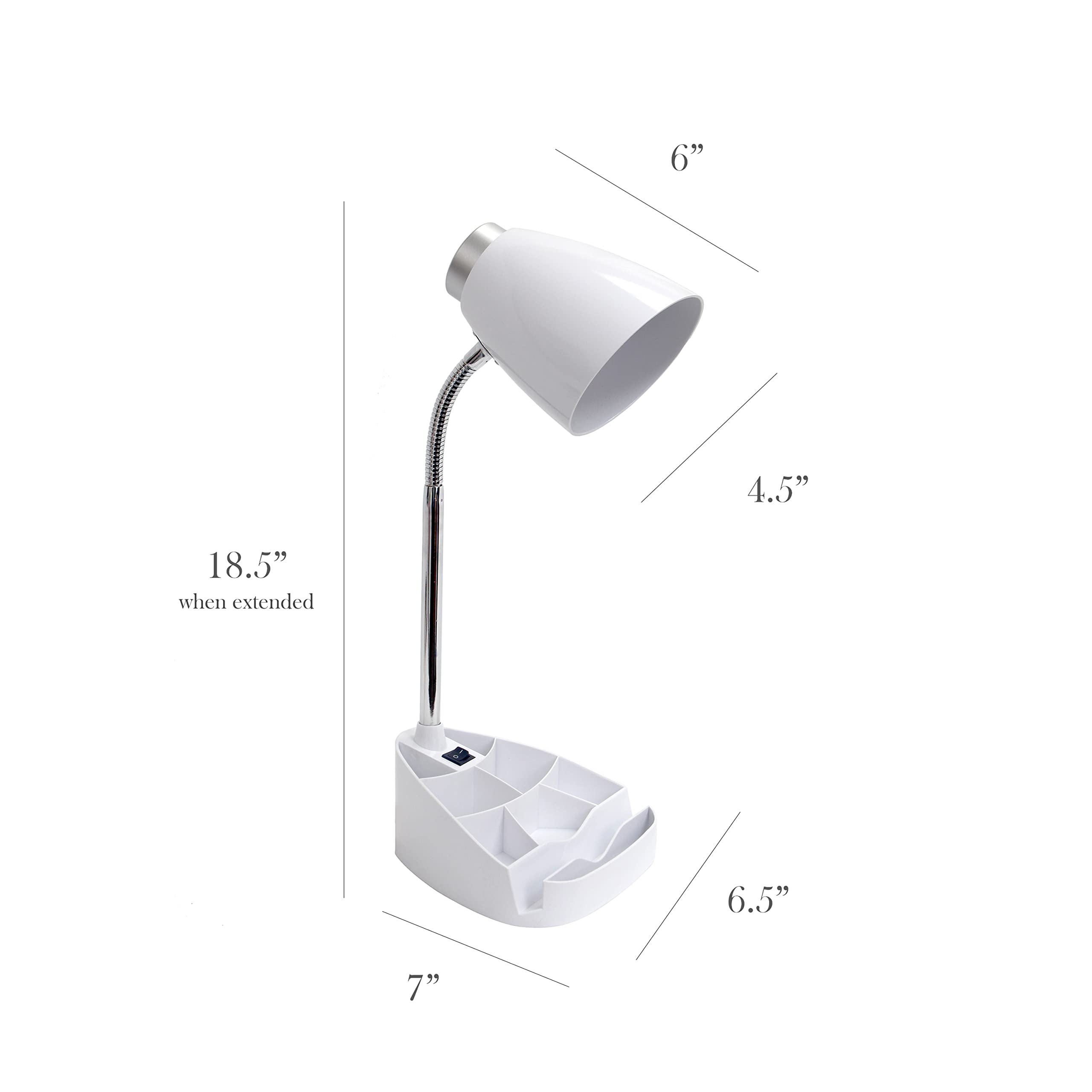 Simple Designs Gooseneck Desk Lamp With Ipad Holder, White, Abs Plastic, Model Ld1002-Wht, Pack Of 1