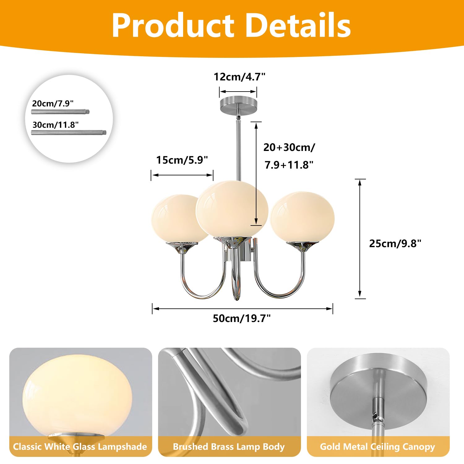 Bokt Modern Sputnik Chandelier 3 Light Glass Globes Silver Chandelier Light Fixture White And Chrome Pendant Lights Vintage Hanging Chandelier For Kitchen Island Dining Room