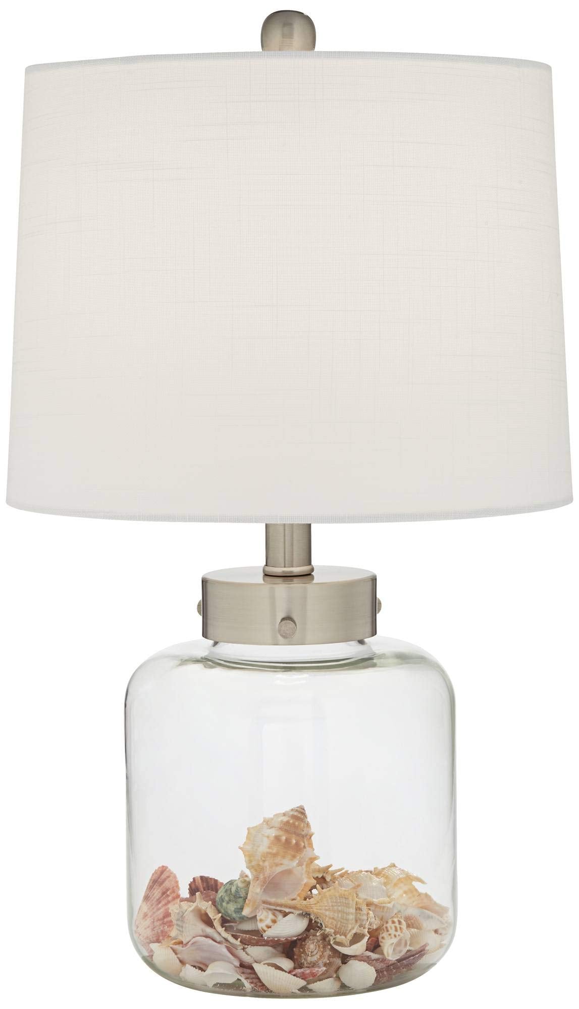 360 Lighting Nautical Coastal Accent Table Lamp Clear Glass Sea Shells Off White Drum Shade 20.5in High Model 3D618