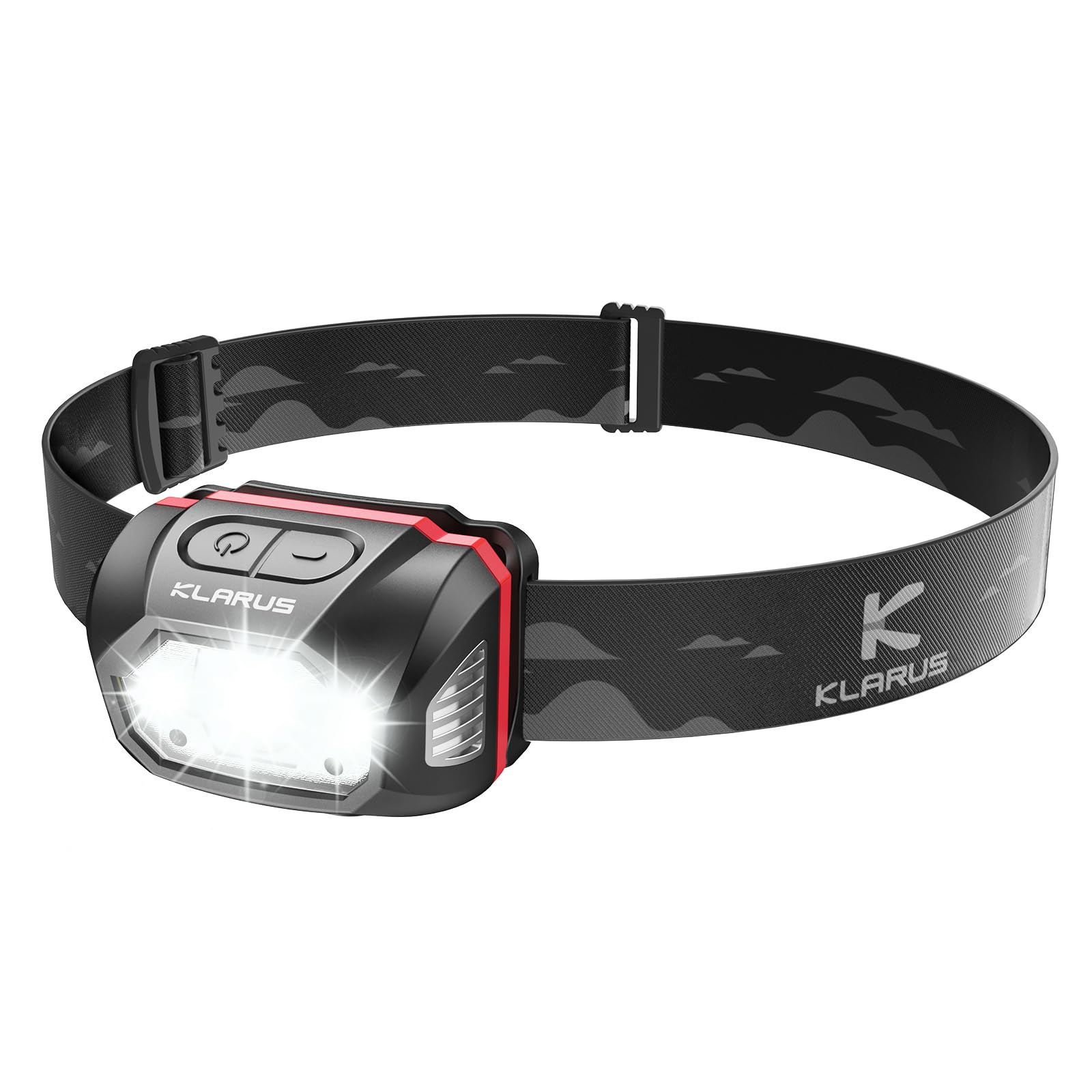 Klarus HM1 Waterproof Rechargeable Headlamp, 400 Lumens, 70 Hours Battery Life, Fast Charge, Black Red, Shock Resistant