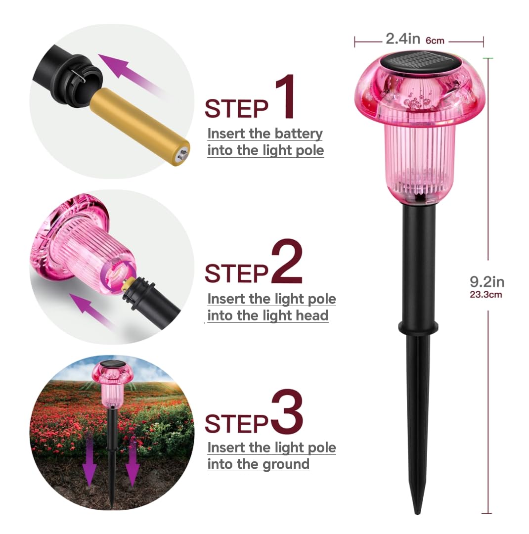 Halloween Solar Pathway Lights Outdoor 4 Pack, Purple Led Driveway Light Solar Powered, Garden Decor, Mushroom Solar Lights Outd