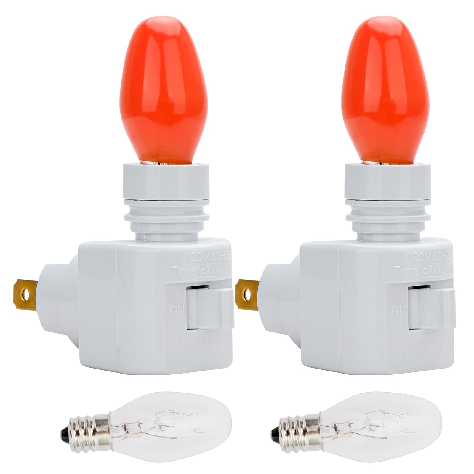 Qvqcwd Plug In Night Light Plug With On/Off Switch And Metal Clip,Inculdes 2 7Watt C7 Clear Bulb And 2 7Watt Orange Bulb