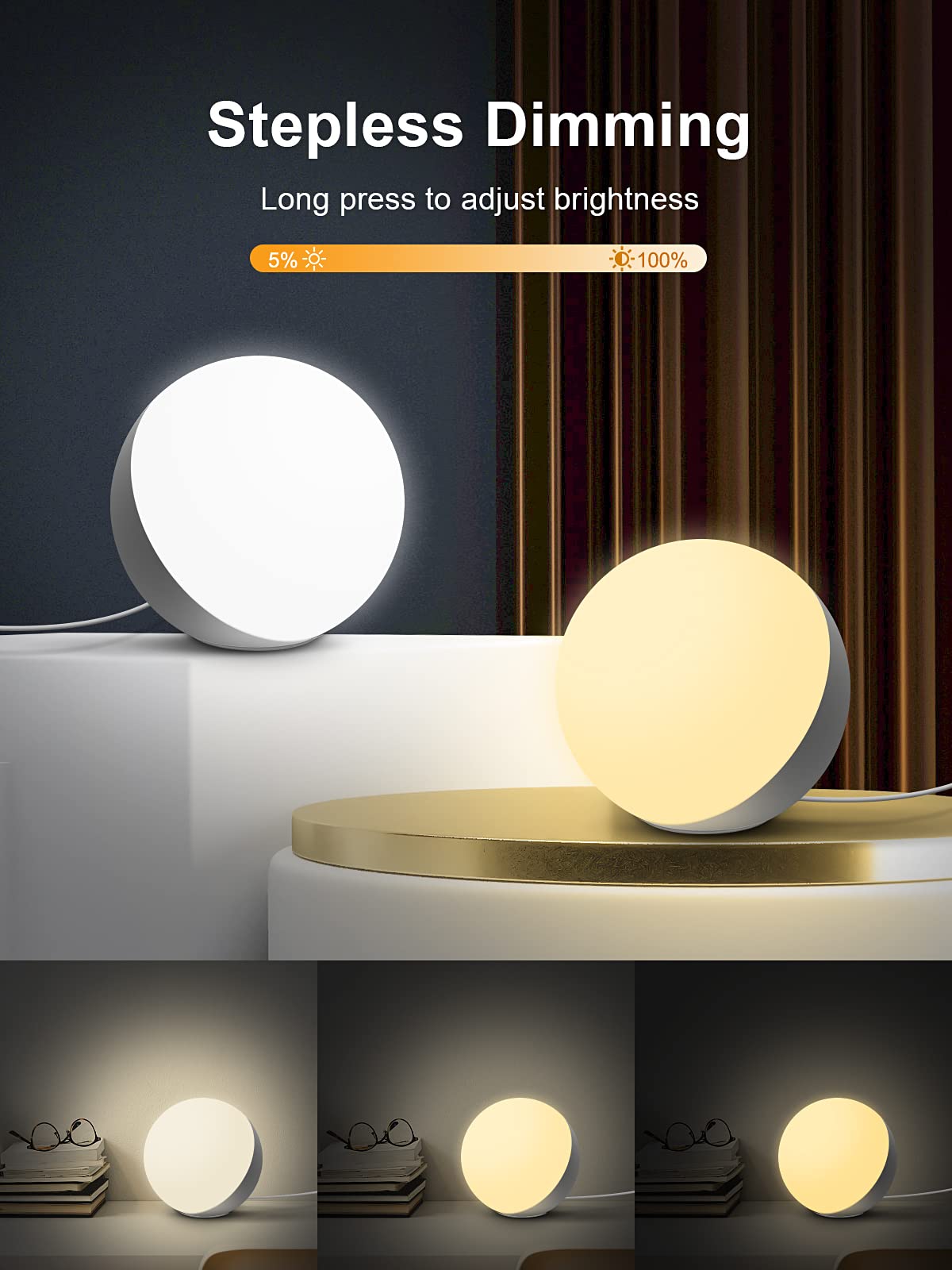 EASEMO Touch Lamp - RGB Color Changing Bedside Lamp, Dimmable LED Table Lamp, White, Model b19772bd-7c87-4646-afb2-755505277